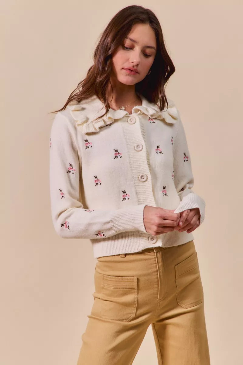 SO ME Collared Floral Embroidered Button Down Sweater Cardigan 84a1429e63b84a8e872d3bf9e9f8bd06-Max-Origin