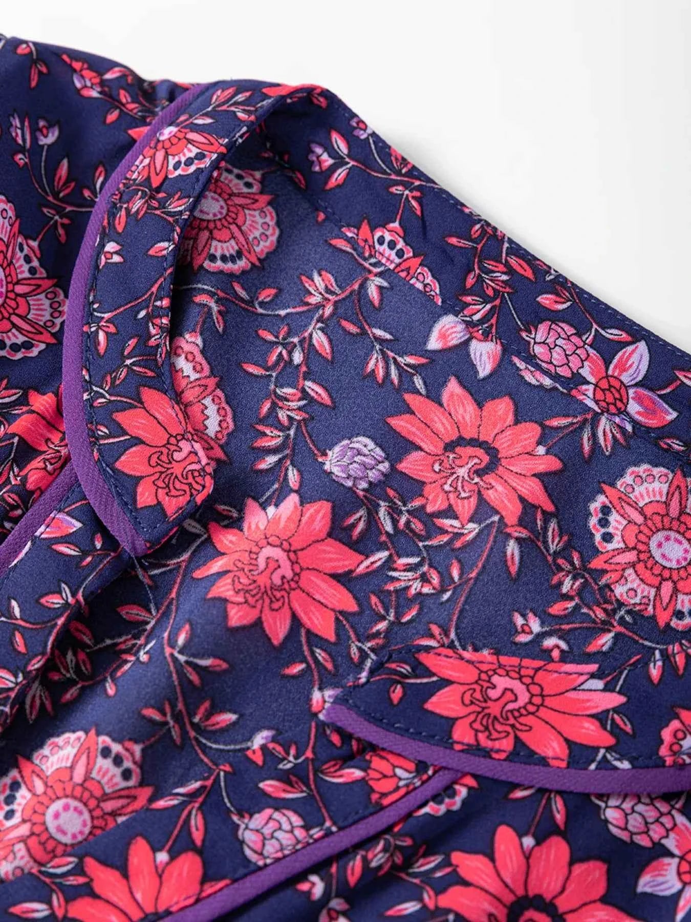 Floral Half Sleeve Split Neck Blouse Top 84be09a6ccdd49c792891661860b821d-Max-Origin