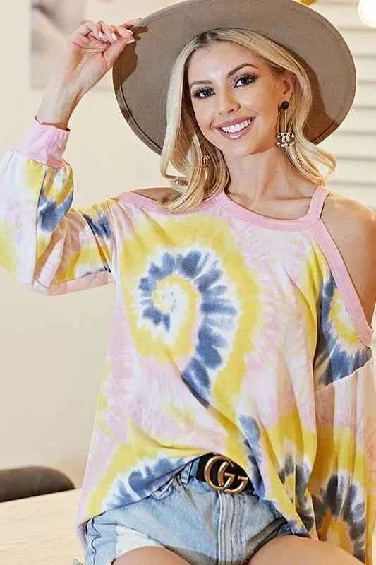 BiBi Tie Dye Print Terry Top with Cold Shoulder Detail 84dd97f1f57f476e8640fa2a89090300-Max-Origin