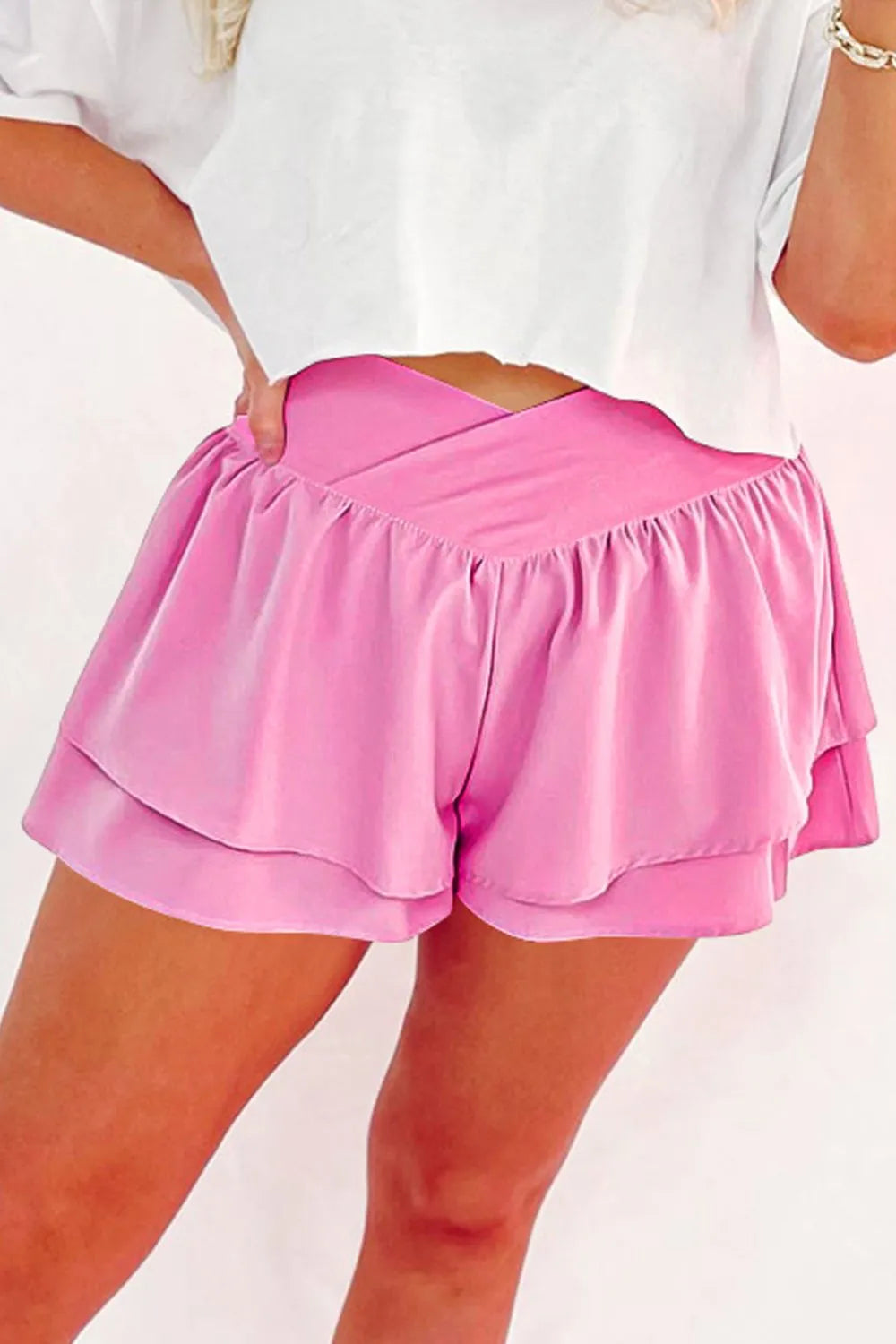 Ruffled Layered Asymmetrical Waist Shorts Pink 84e613cb-e6c6-4422-93c3-be79a2c8b1ca-Max-Origin