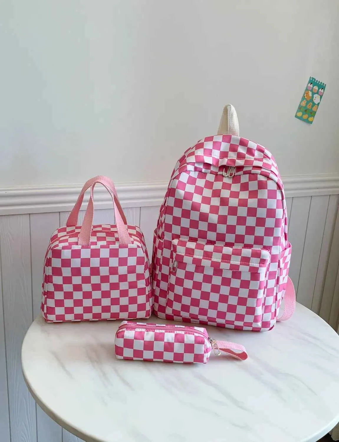 Checkered Pattern 3-Piece Bag Set Hot Pink onesize 853c39e0-fed6-4077-b7bf-3efba6c951d8-Max-Origin