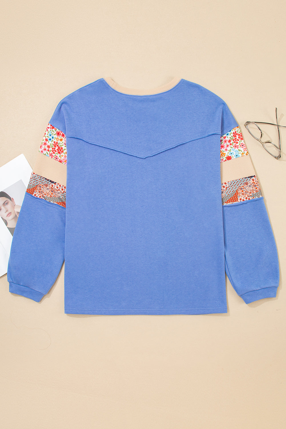 Khaki Exposed Seam Floral Mixed Patchwork Plus Size Top 855d410dce5b0d9e