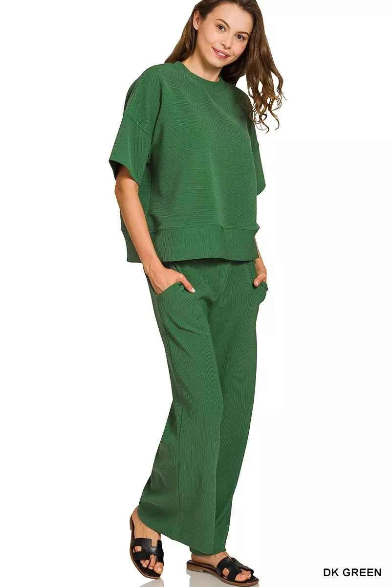 Zenana Ribbed Round Neck Tee & Pants Set 857e304f95a94a188af6b4235021587a-Max-Origin