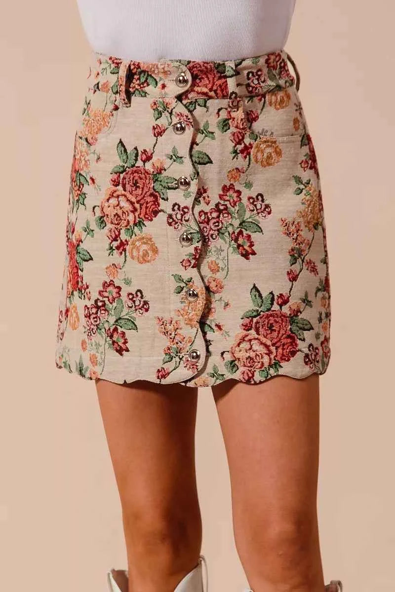 SO ME Floral Jacquard Button Front Mini Skirt with Scall FLORAL 858e9516e1dd4297a62a625848775ee7-Max-Origin