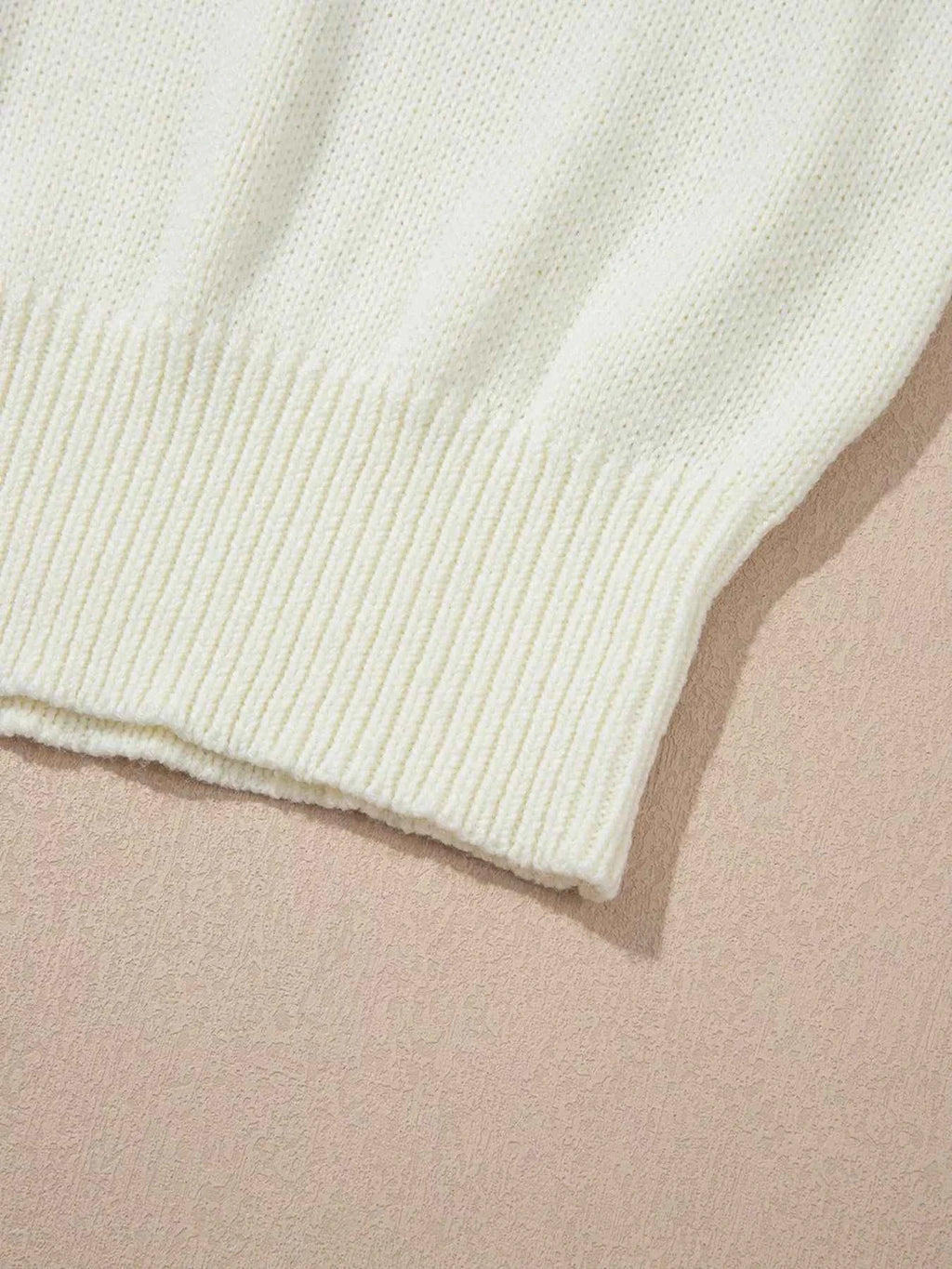 Flower Detail Round Neck Contrast Textured Puff Sleeve Sweater 859d6152d94147998b26cf1de5199c98-Max-Origin