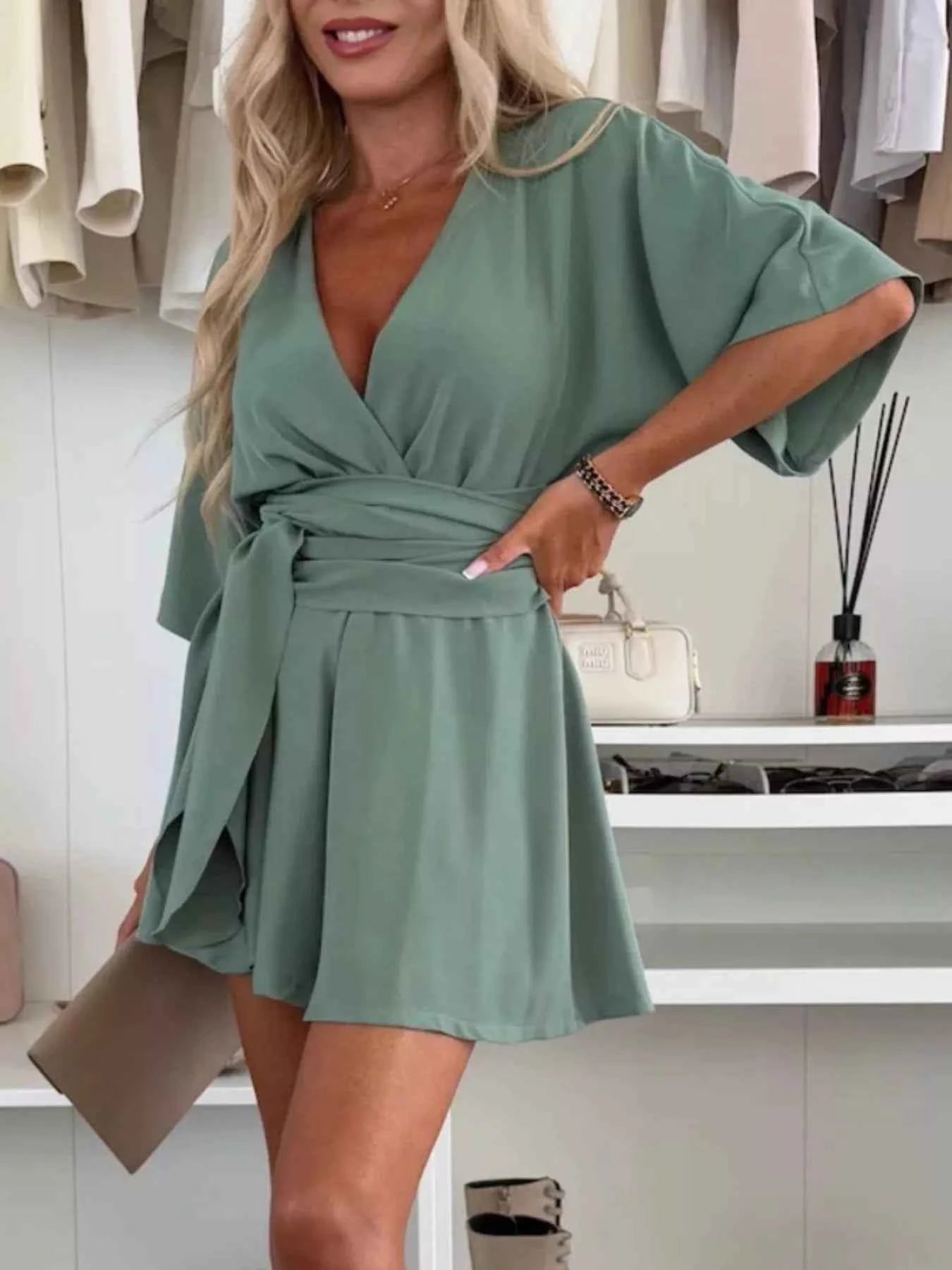 Full Size Surplice Tie Waist Romper Plus Size 86180f25-0dc7-432e-83fd-71fa601e5ec7-Max-Origin