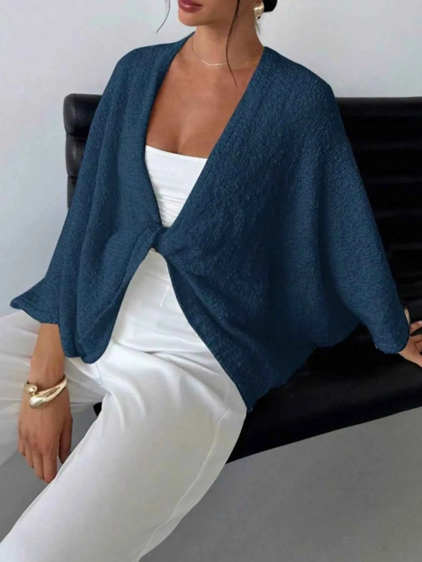 Twist-Front Textured Knit Cardigan 863bb99d-a68b-484a-b992-50c86db1be75-Max-Origin