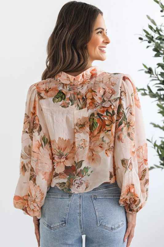 Floral Puff Sleeve Collared Shirt 86499cf9-bde6-4eb3-a56e-7508d86867c0