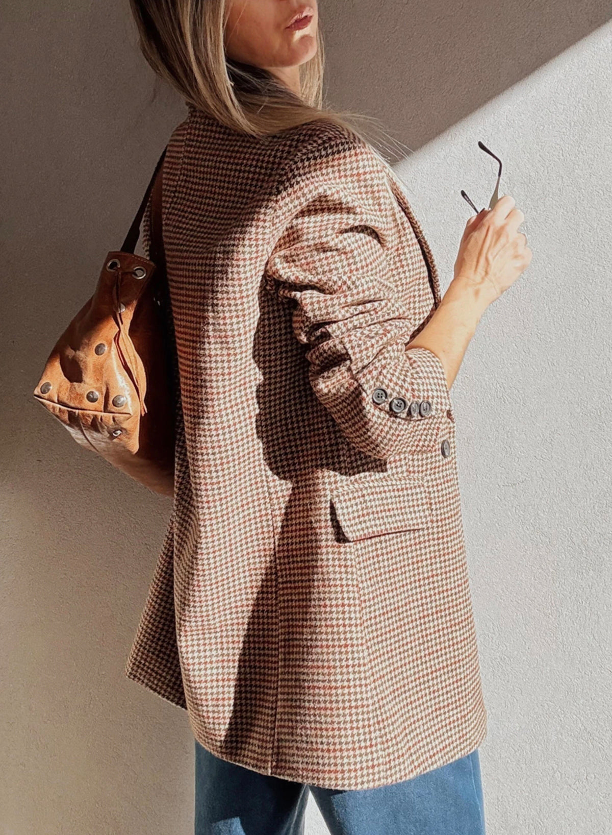 Brown Houndstooth Lapel Collar Blazer 865f1602db285fbe