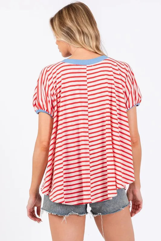 Ces Femme Striped Round Neck Short Sleeve T-Shirt 86708f2f-a002-43b4-91df-3ebe88f62c0f-Max