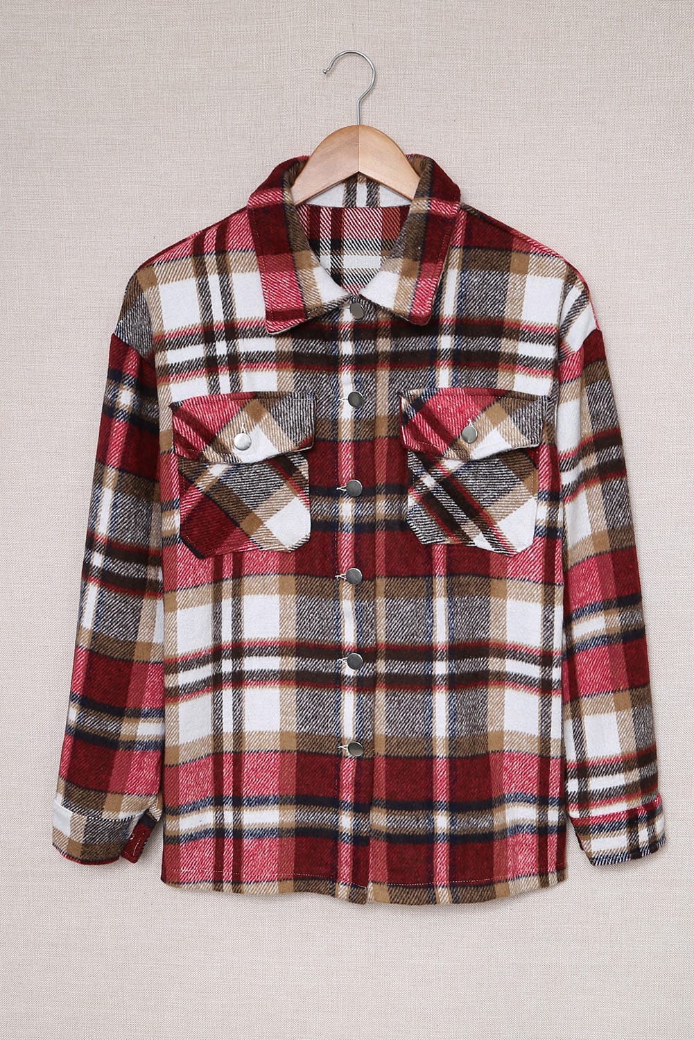 Red Plaid Button Front Pocket Shirt Shacket 8684cd7638cbefc1