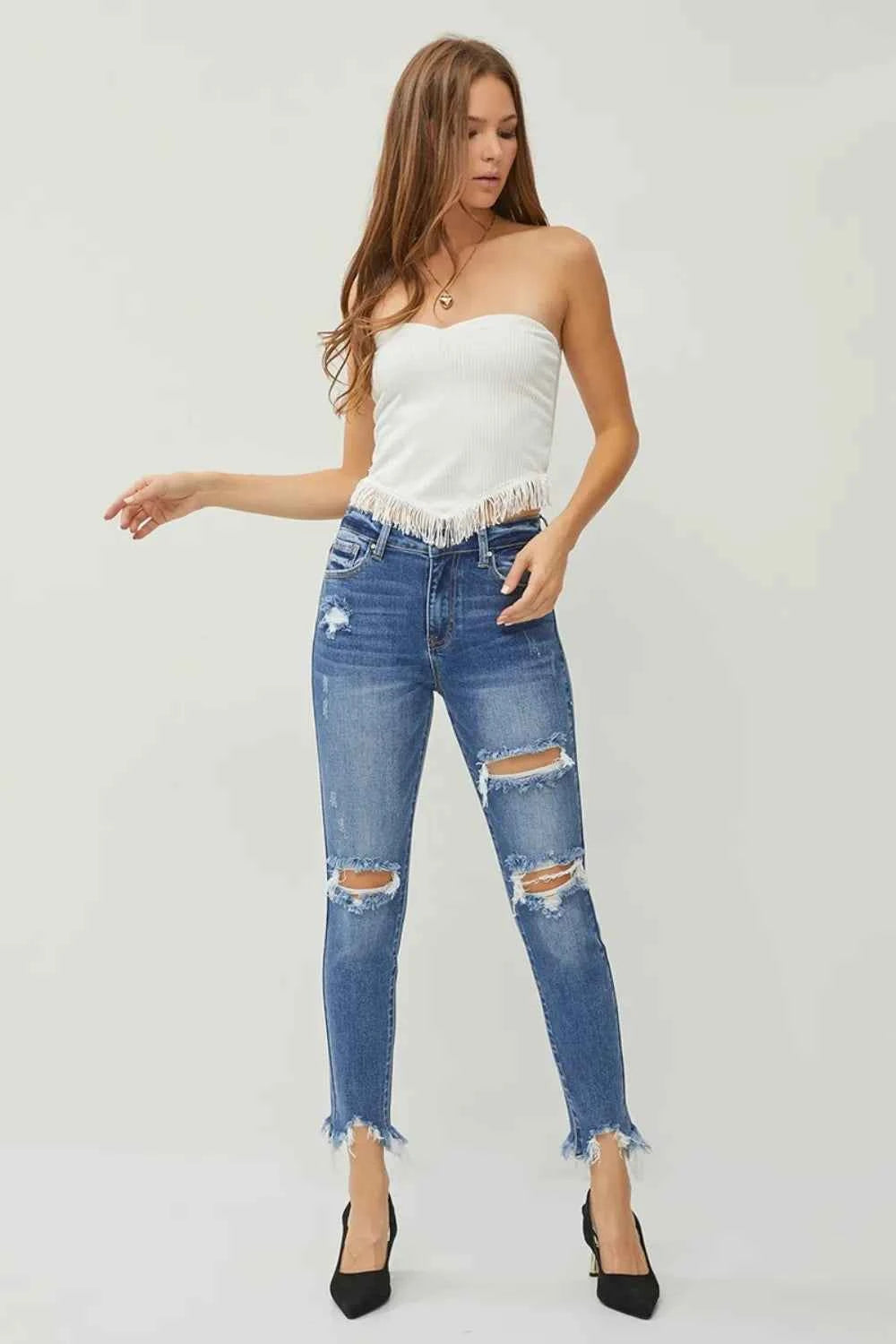 RISEN Distressed Frayed Hem Slim Jeans 86a8dc41-8d08-492c-a960-d106bbad5e12-Max