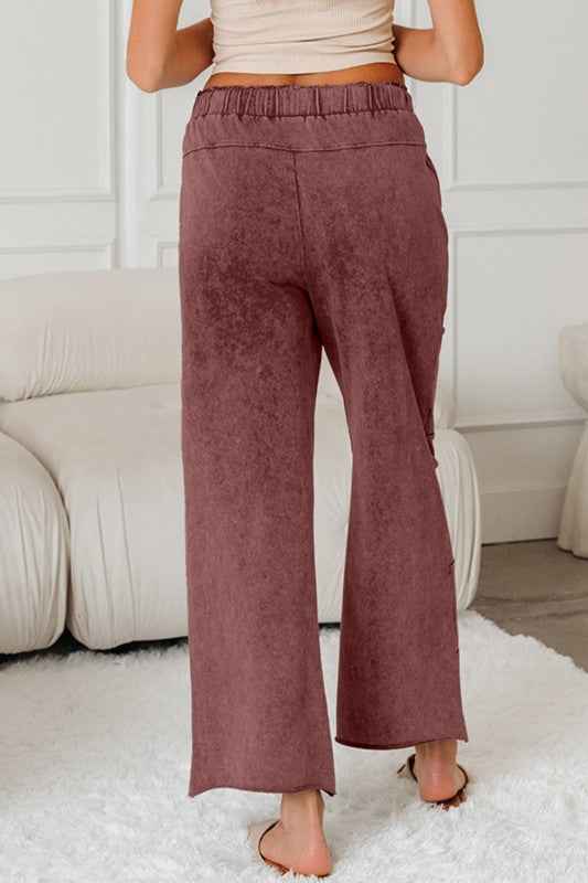 Mineral Wash High Waist Raw Hem Pants