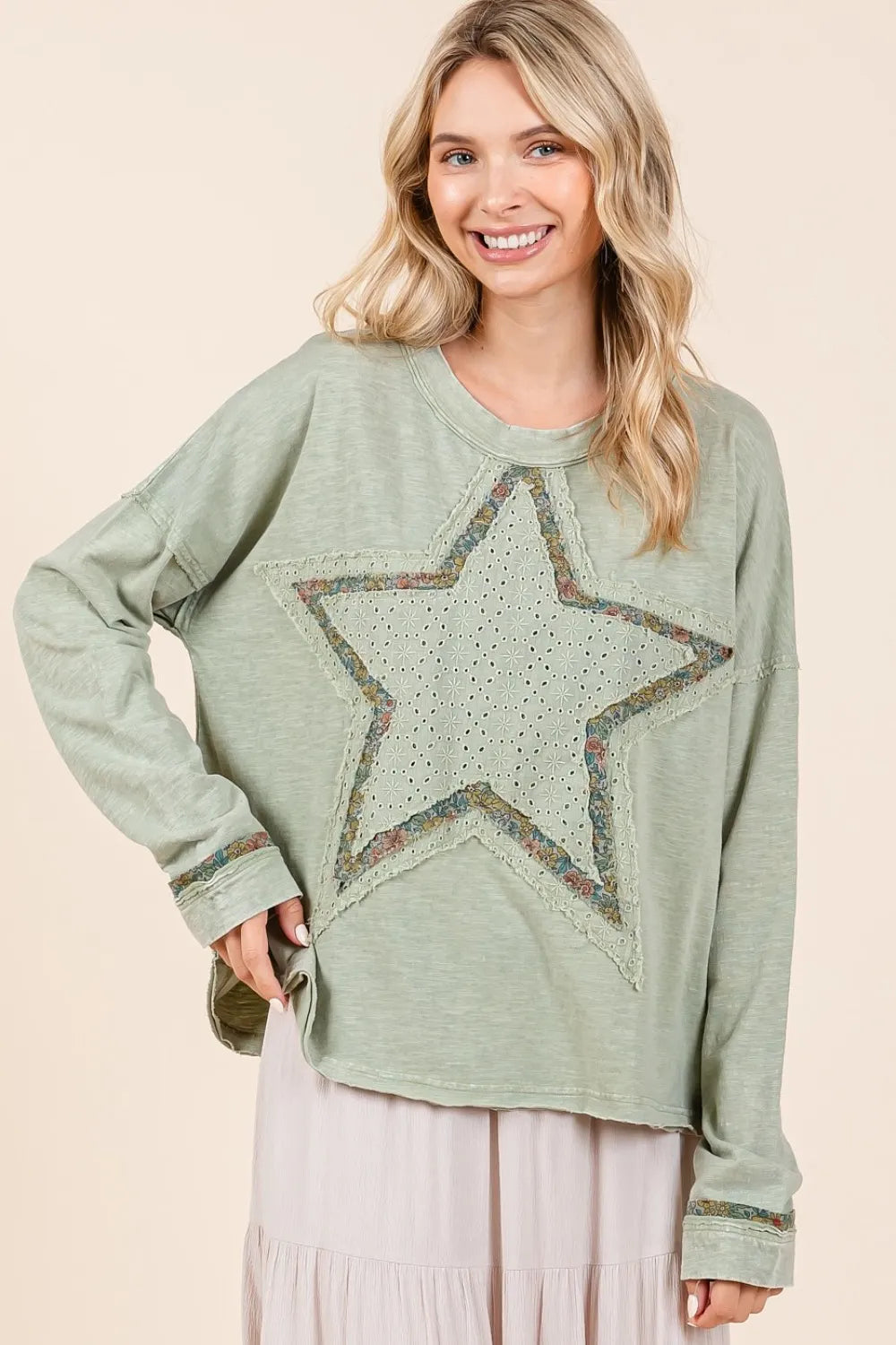 Mittoshop Mineral Wash Star Patch Long Sleeve T-Shirt 86d3895f-9559-4b42-a5c4-2472195d6c05-Max