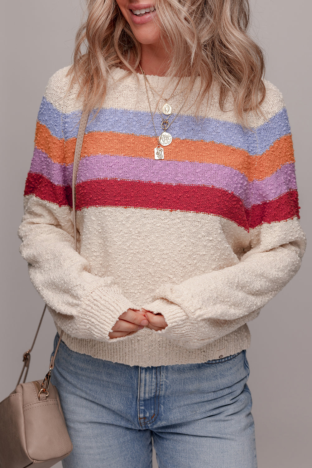 Jet Stream Striped Colorblock Drop Shoulder Textured Sweater 86d8895c5316cfcc
