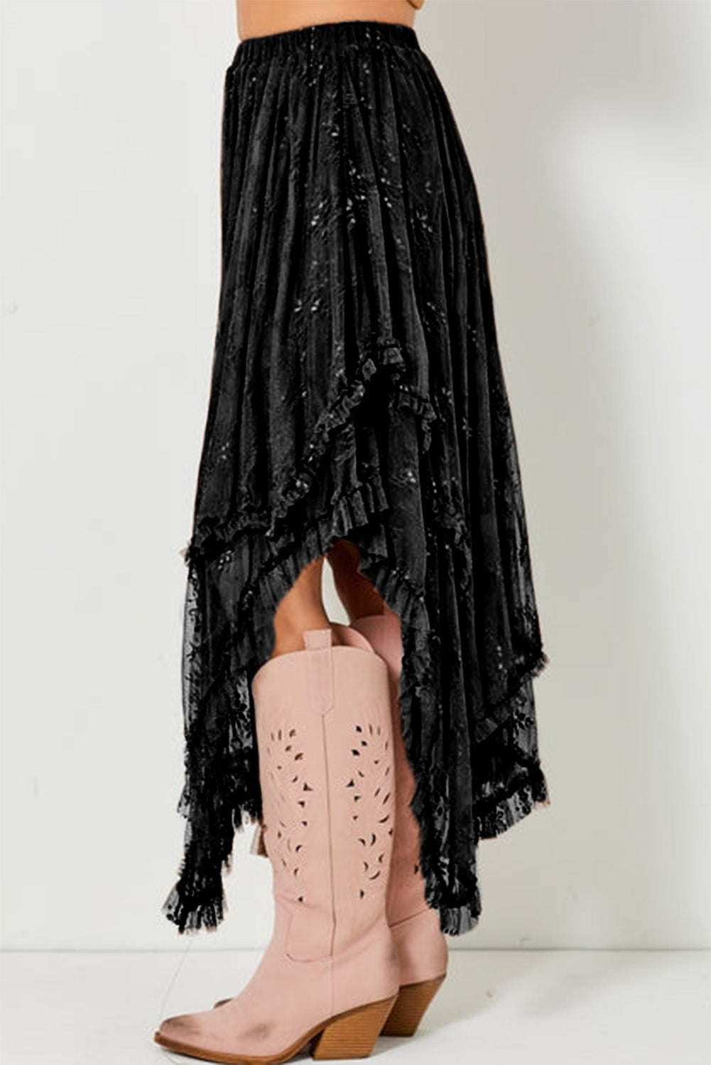 Apricot Lace Cascading Tiered High Waist Maxi Skirt 86daa9253765f475