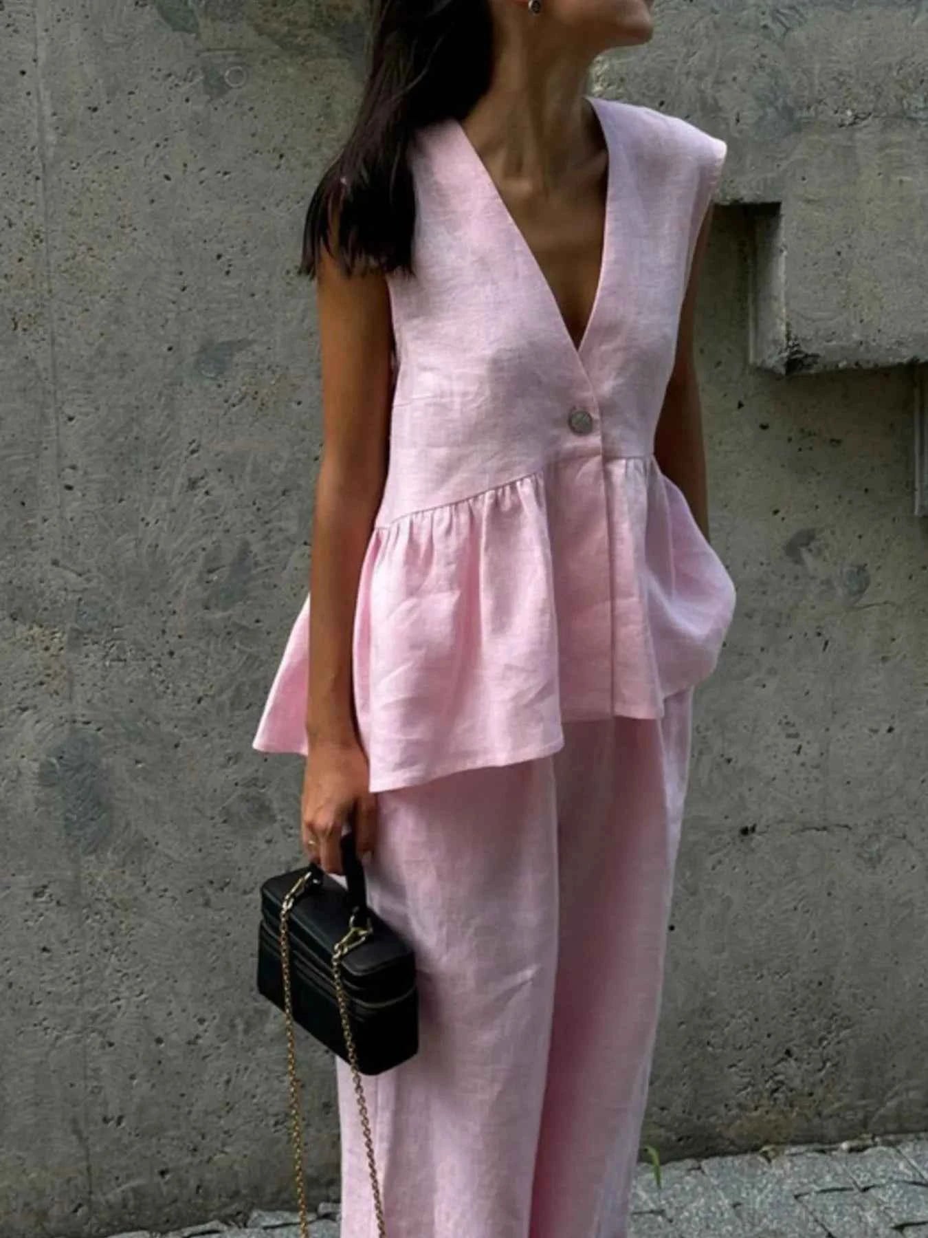 One Button Peplum Top and Pants Set 86e1e534-546a-4505-8d07-4002d4fa2748-Max-Origin