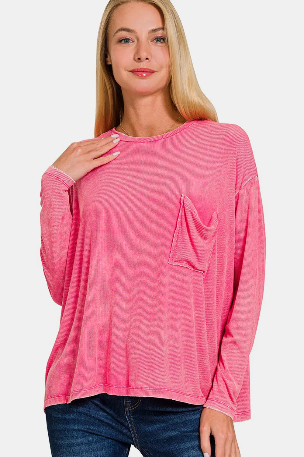 Zenana Round Neck Long Sleeve T-Shirt FUCHSIA 86e3e35c-3c55-472e-be5b-c5197bcc0b12-Max