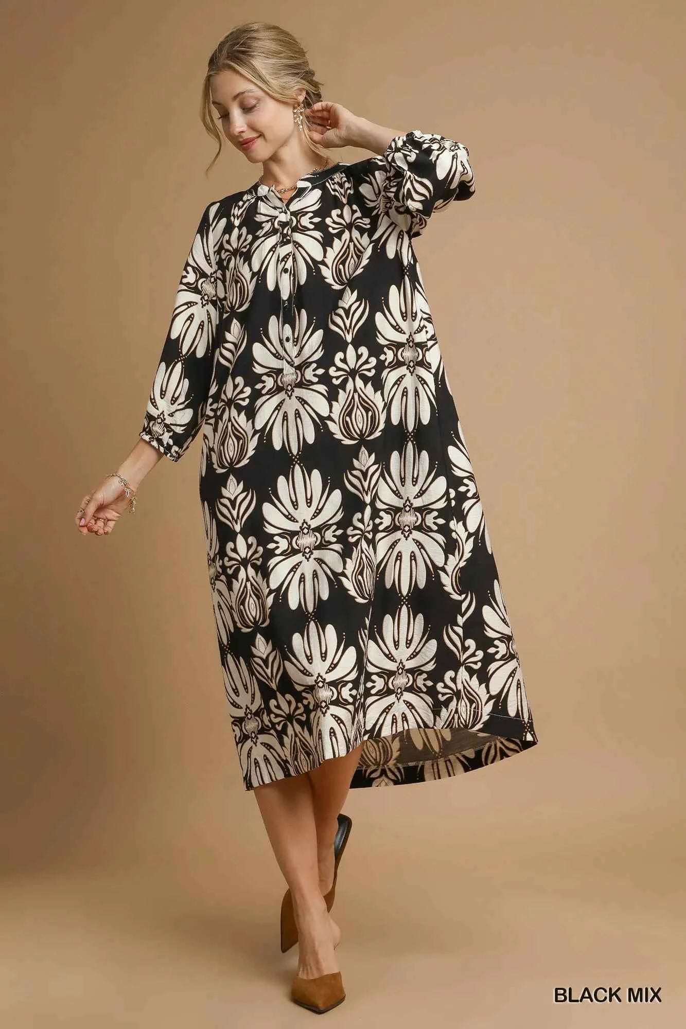 Umgee Mix Abstract Floral Print Midi Dress 86f3b4f6-2dbf-433d-8f18-40193d8207dc-Max-Origin
