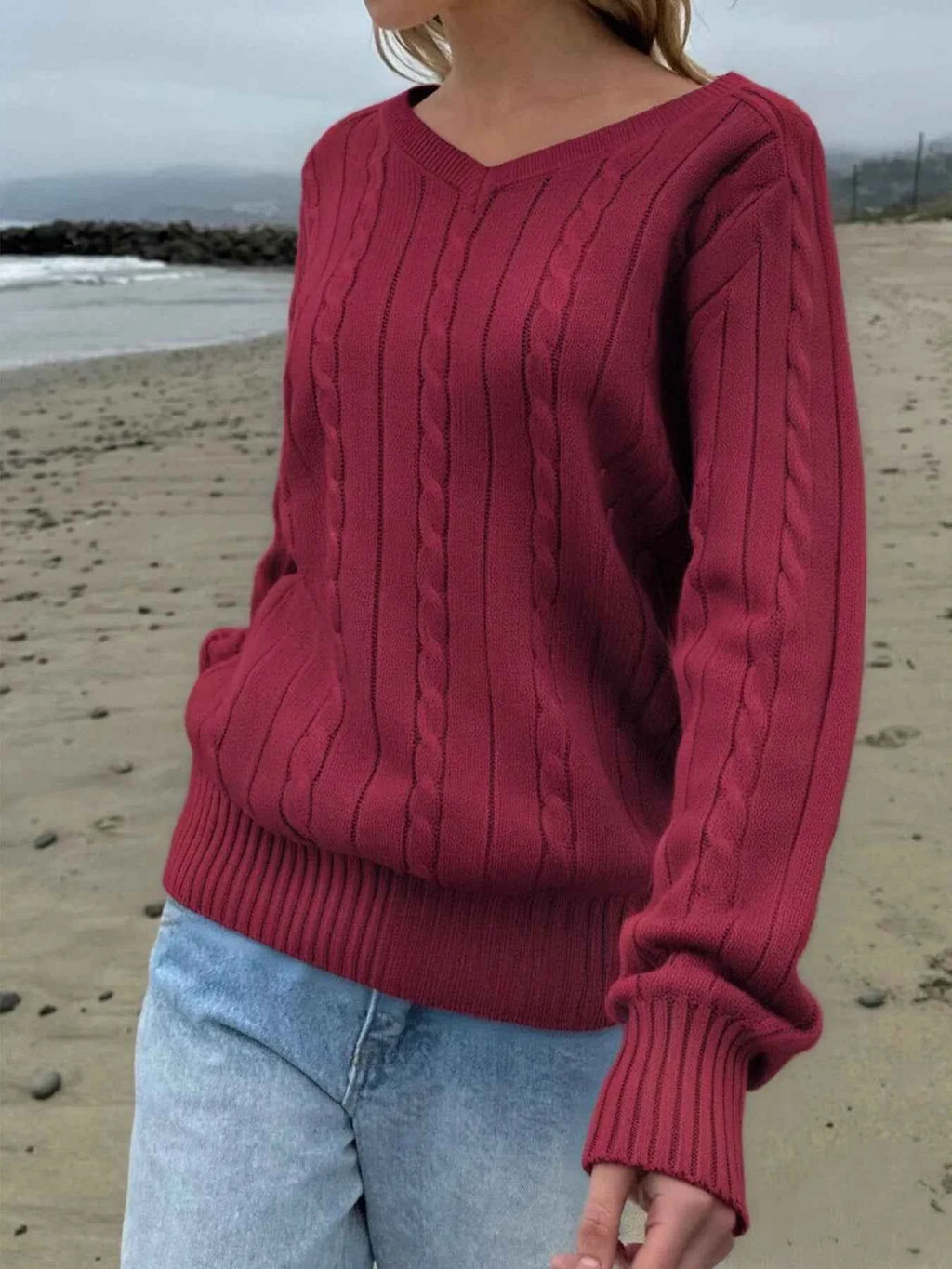 Cable Knit V-Neck Pullover Sweater 86f67b99e54748d8807e336bc86a9f79-Max-Origin