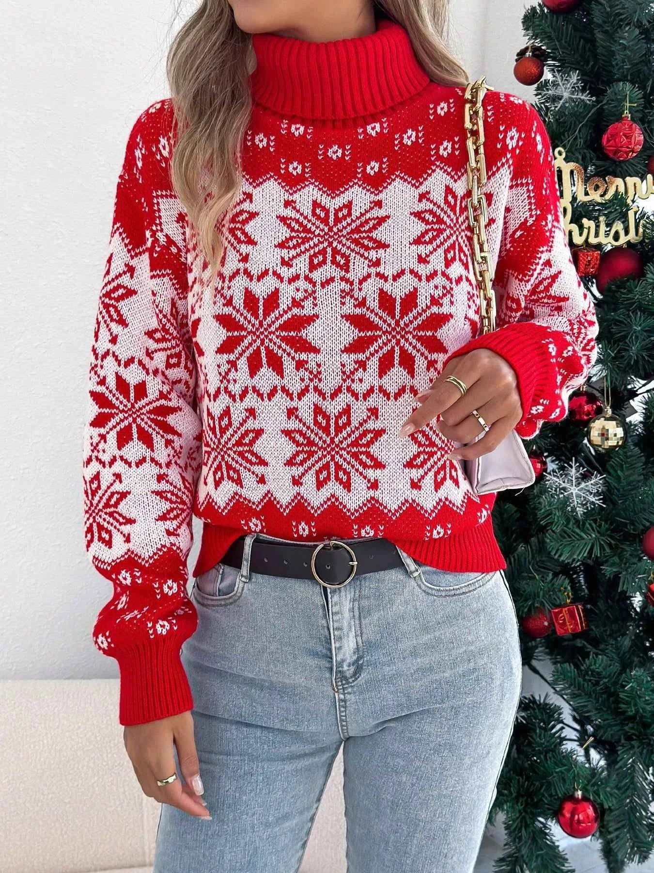 Christmas Snowflake Turtleneck Long Sleeve Sweater 870faa64-64e5-4122-8725-b531fc4f6c64-Max-Origin