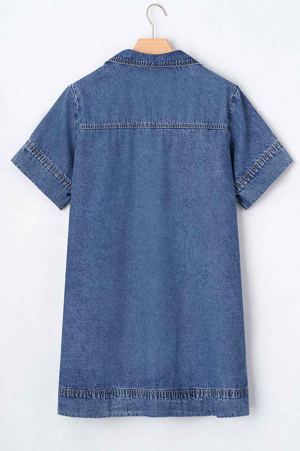 Blue Short Sleeve Collared Chest Pocket Denim Mini Dress 871db68a6ff985bd