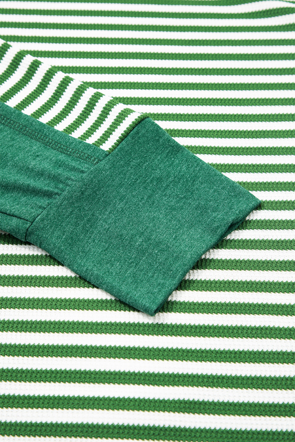 Green Stripe Exposed Seam Patchwork Plus Size Thermal Waffle Top 8724b6269805507e