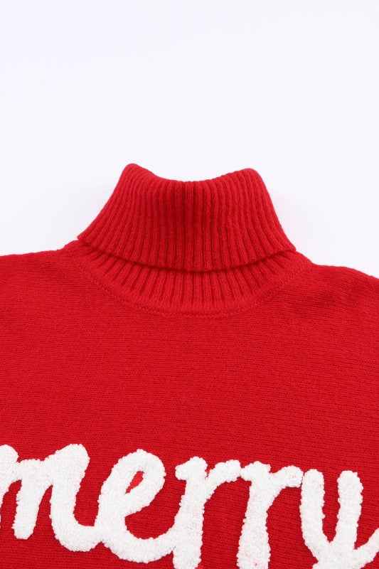 Christmas Merry Embroidered Puff Sleeve Turtleneck 873c682f-3669-4084-924f-a23d3e60cef3