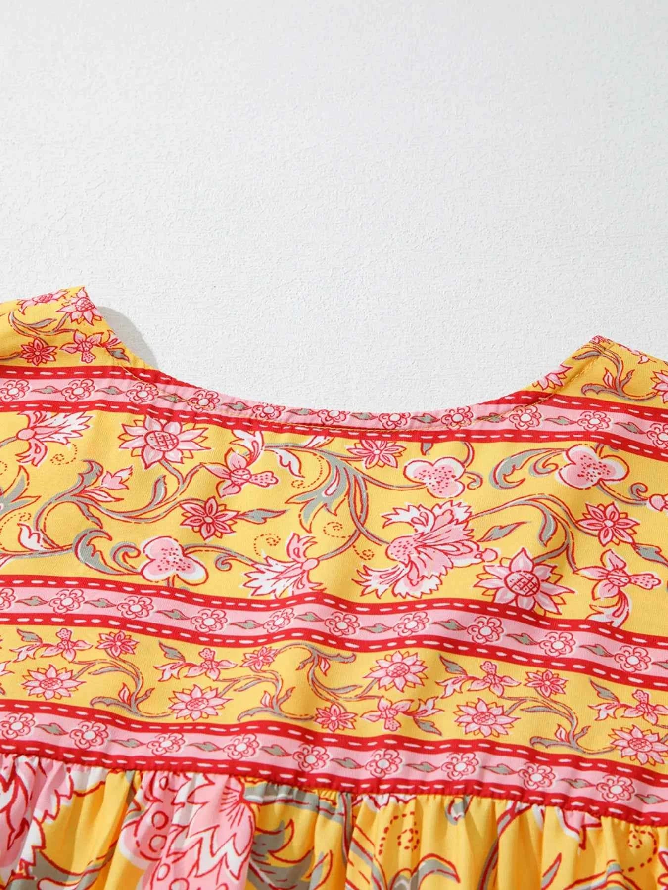 Floral Notched Neck Ruffled Sleeve Casual Blouse 8743238f55cf4f589873f46312902937-Max-Origin