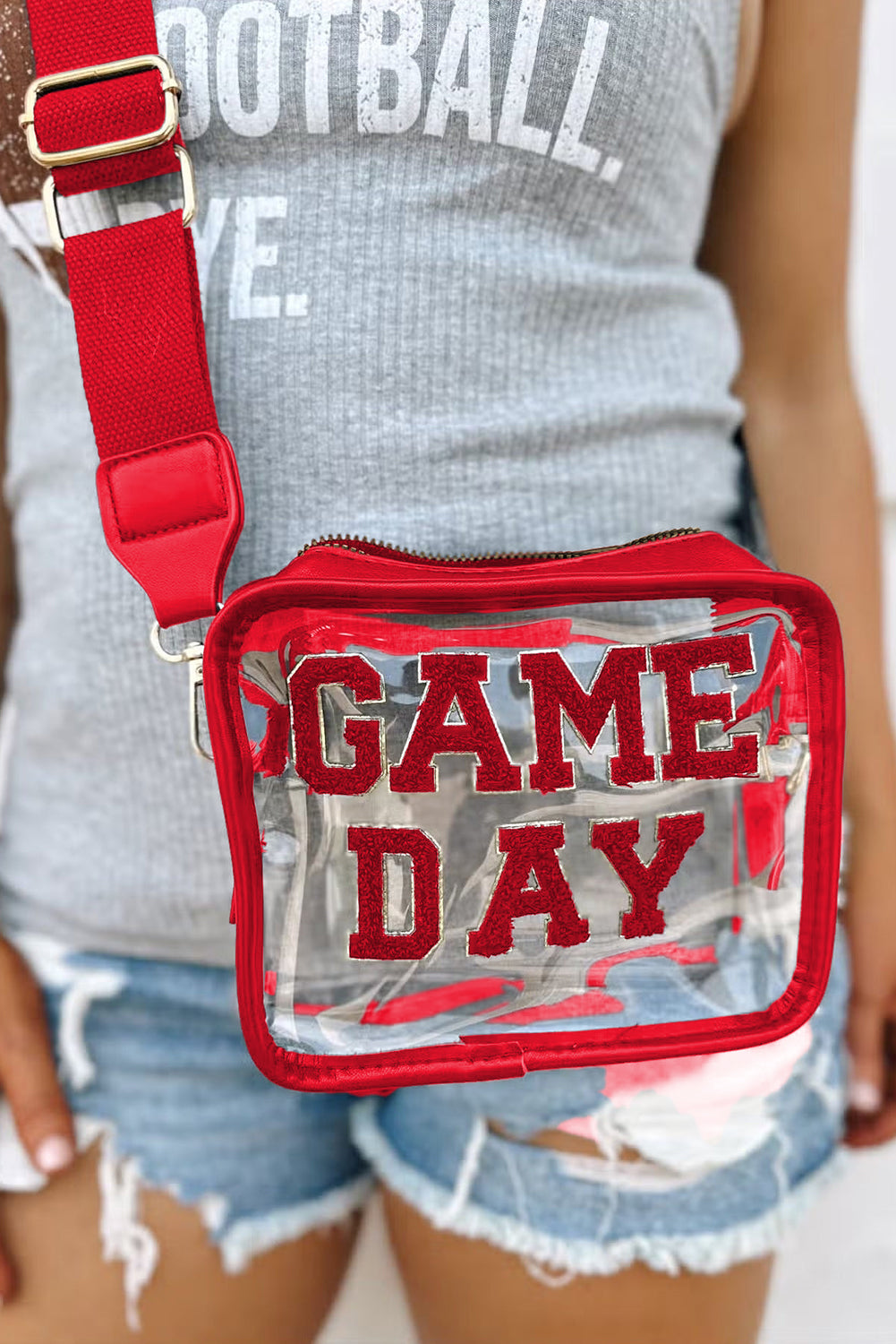 Black Chenille GAME DAY Pattern Clear Bag 87562706a28ca8f4