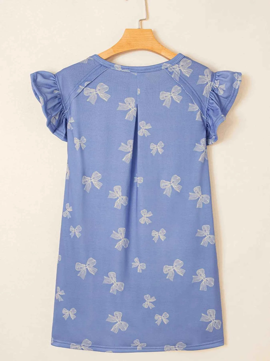 Bow Knot Print Crewneck Ruffled Sleeve Shift Mini Dress 876436590043482893b2fb65c3068452-Max-Origin