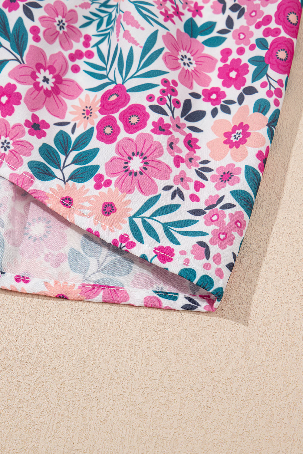 Pink Allover Floral Print Collar Half Button Short Sleeve Loose Dress 877361c6ab6c0fe8