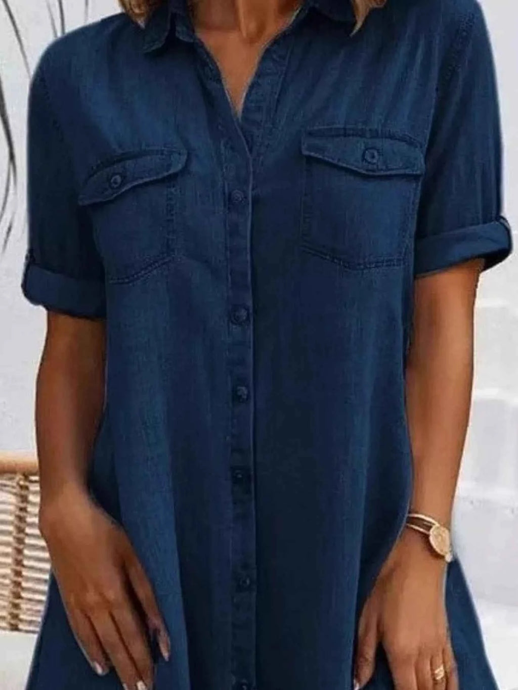 Full Size Button-Front Short Sleeve Denim Dress Plus Size 8784c2a7-d202-4041-be87-7910df207194-Max-Origin