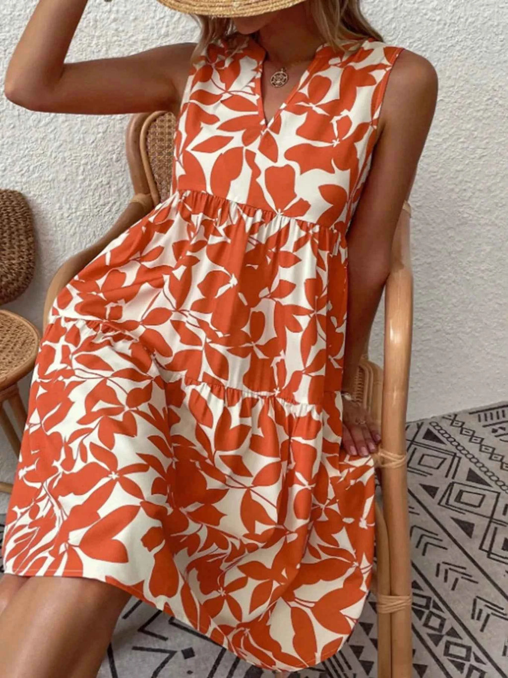 Printed V-Neck Sleeveless Mini Dress 8794c576cebc4050afe2000c7e1fd2df-Max-Origin