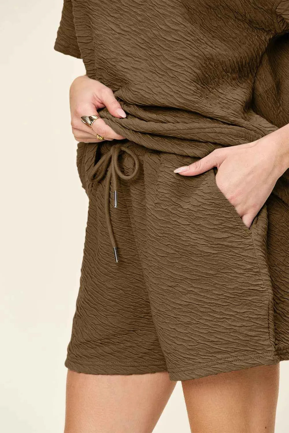 Double Take Full Size Texture Short Sleeve T-Shirt and Drawstring Shorts Set 87ab86f4-3e0c-4f66-9b1c-9e37442f9e3d-Max