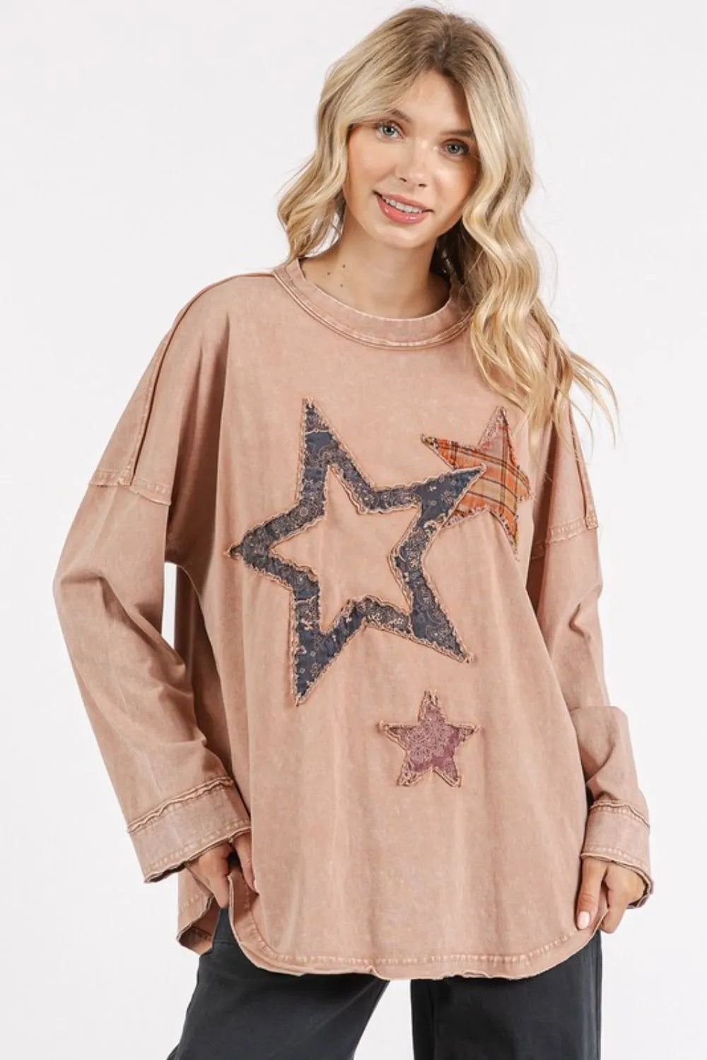 Mittoshop Mineral Wash Star Patch Long Sleeve T-Shirt 87b32205-705a-4a1e-a6a9-10b0d58d9781-Max