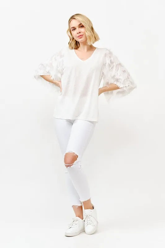 And The Why Feather Detailed 3/4 Sleeve Slub Top 87b92bfe0133457eaccbcc9fe491d3f7-Max-Origin