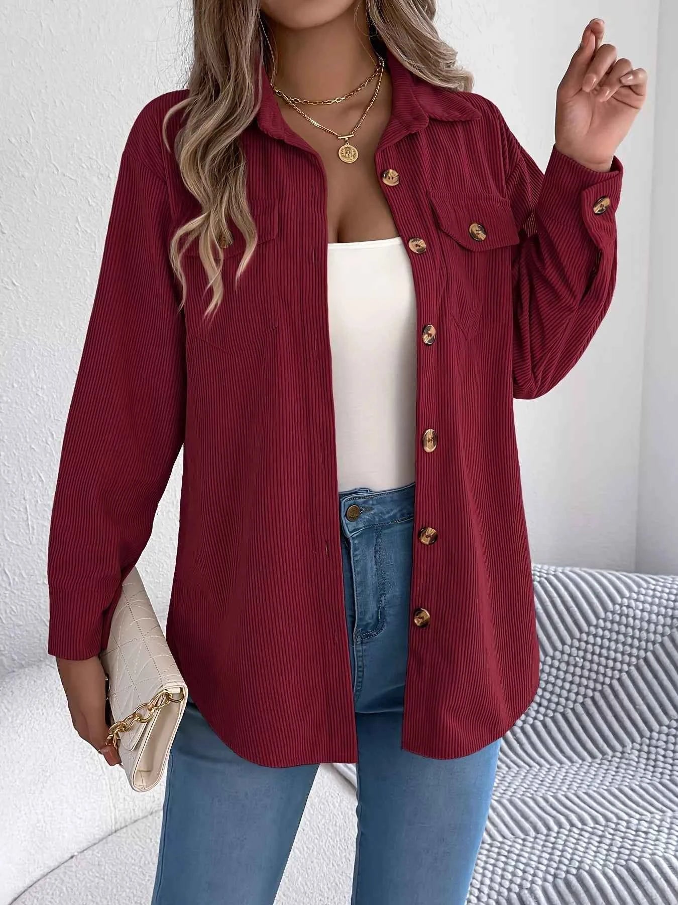 Corduroy Button-Up Long Sleeve Shacket Burgundy 87d58324b16c4f7e8d03f152a121e9d4-Max-Origin