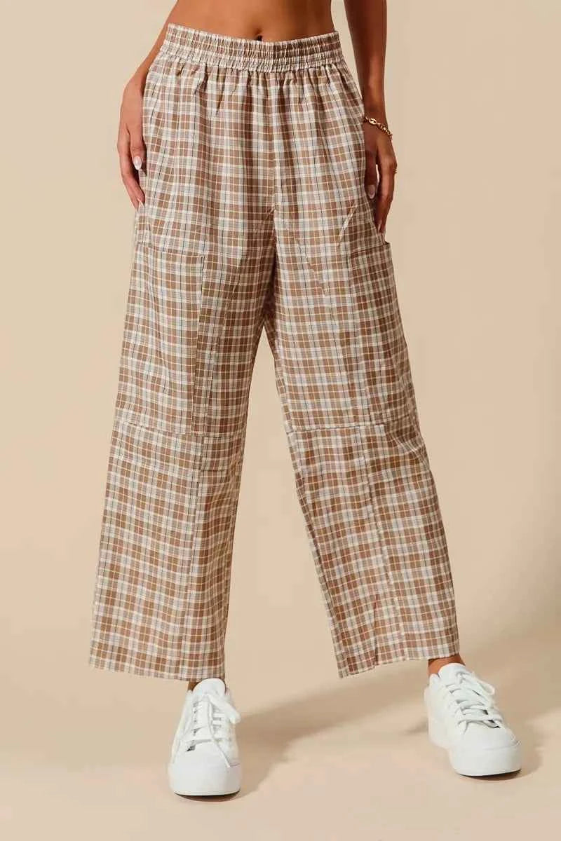 SO ME Check Plaid Wide Leg Pants with Big Patch Pockets COFFEE IVORY 87dde8346e924cd796f74a59a8262533-Max-Origin