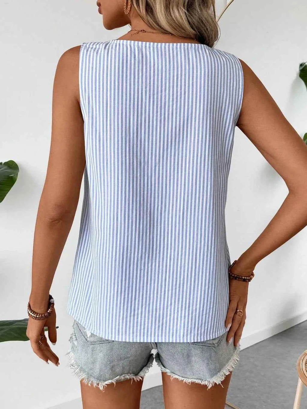 Decorative Button Asymmetrical Striped Tank 87e54038-c92c-4786-b0af-ca9a8002ef1d-Max-Origin