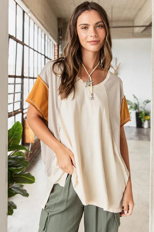 Mittoshop Color Block V-Neck Short Sleeve T-Shirt 87ffa650-3560-4f63-8d28-fe1a46e3a476-Max