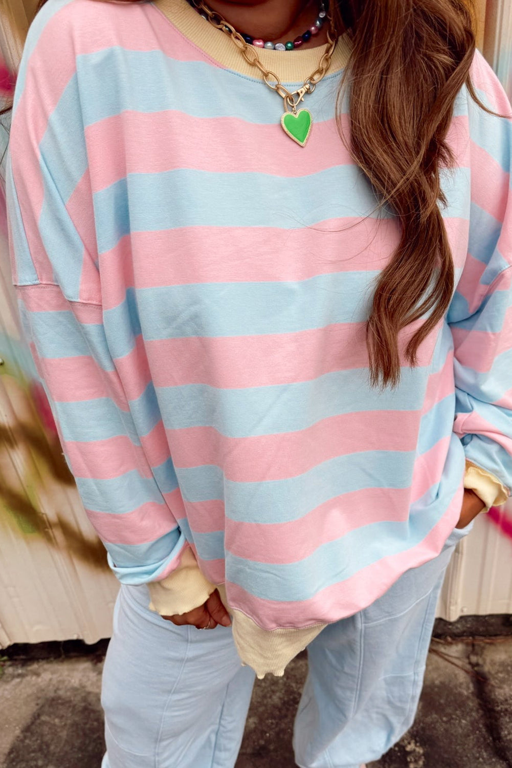 Sky Blue Stripe Colorblock Plus Size Sweatshirt 883768ed121f4136