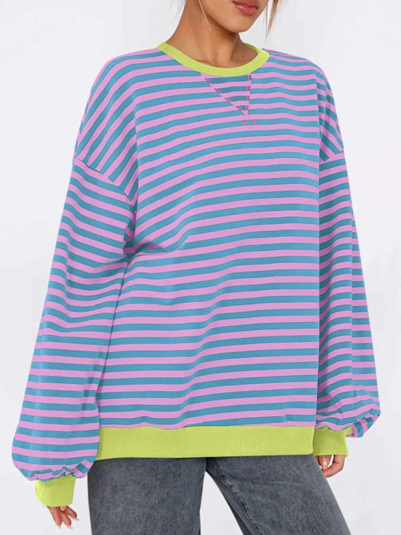 Striped Round Neck Long Sleeve Sweatshirt 887f3fad-0836-4d6d-b01b-aa7ea33d4101-Max-Origin