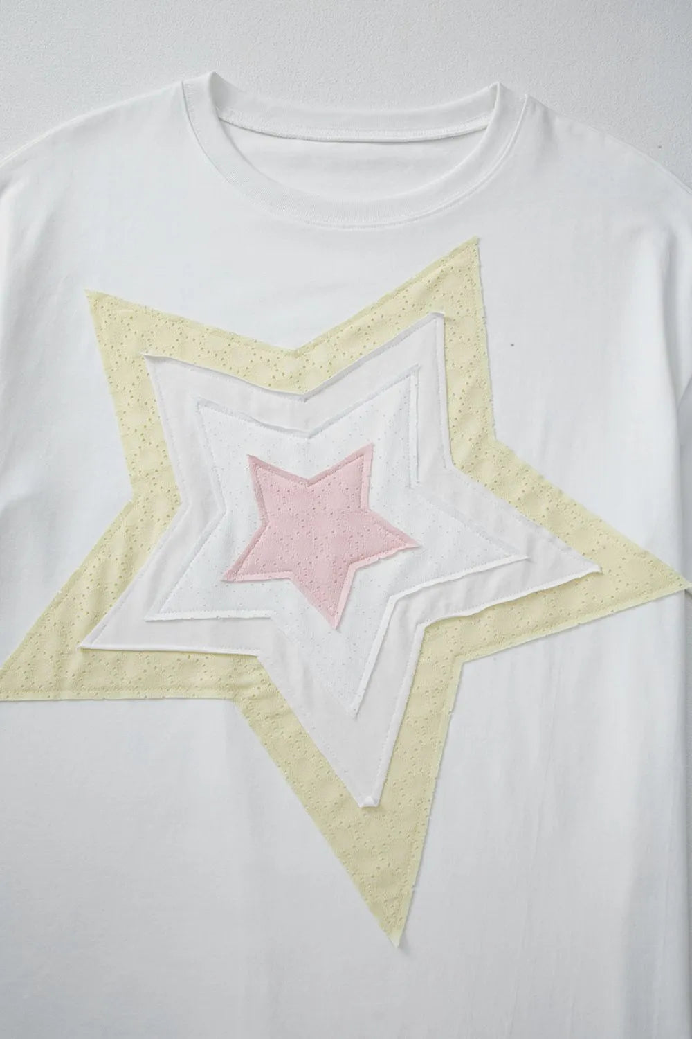 Star Layered Patched Graphic Drop Shoulder Half Sleeve Loose Tee 888667b8-86e3-4012-bd95-000312fdeb09-Max-Origin