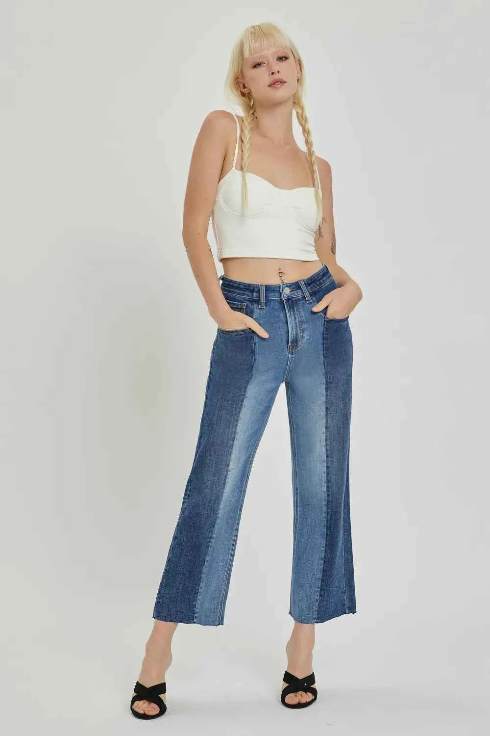 RISEN Full Size Mid-Rise Waist Two-Tones Jeans with Pockets 888dfe58-0e70-4772-8dc7-556af642c982-Max