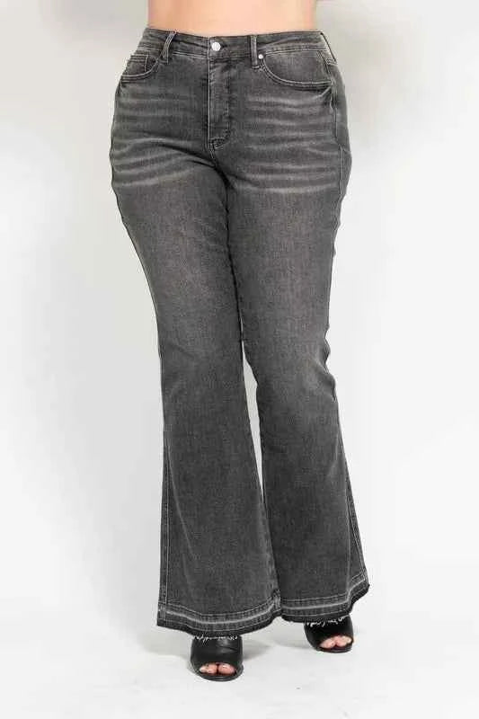 Judy Blue Full Size Mid Rise Tummy Control Washed Gray Release Hem Flare Jeans Plus Size 8892f154-8b36-4854-b077-b40187068a18-Max-Origin