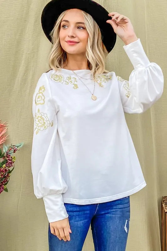 And The Why Flower Gold Embroidery Shoulder Detailed Top 88a120371ea4492d8476d3817b6a0576-Max-Origin