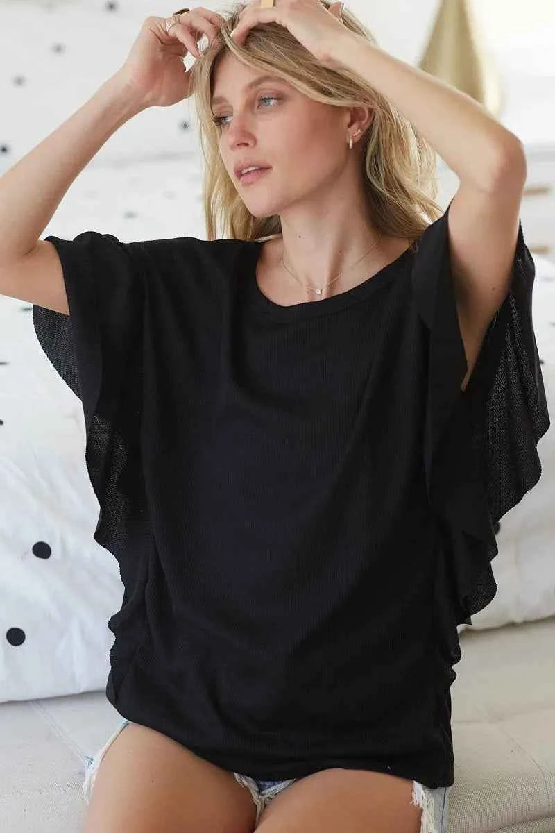 BiBi Thermal Knit with Ruffled Sleeve Top 88bc27704d67403b8182cc5c685f2440-Max-Origin