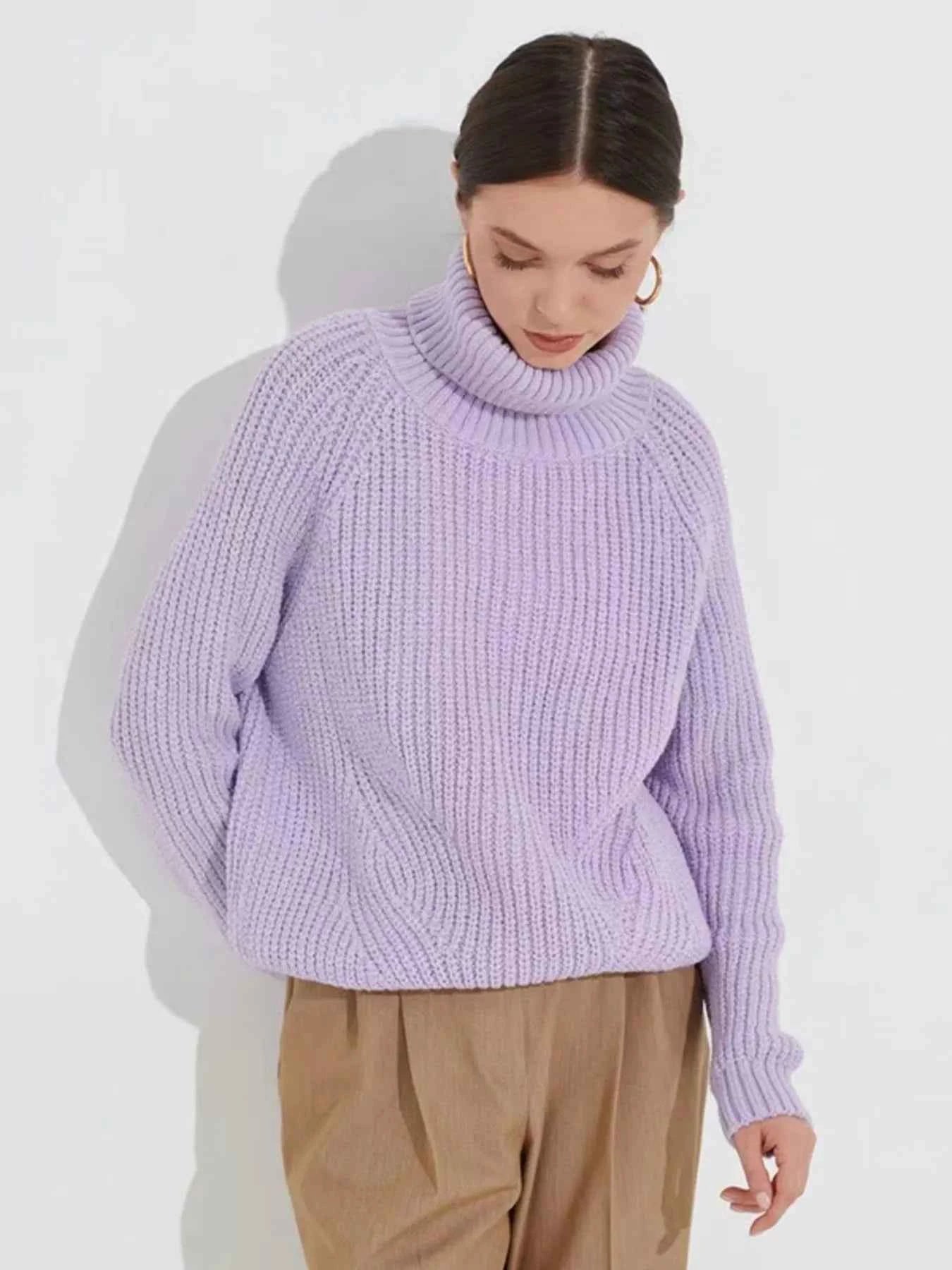 Turtleneck Long Sleeve Sweater Light Purple 88d4b89019344ef6922d54dde94ac1c8-Max-Origin