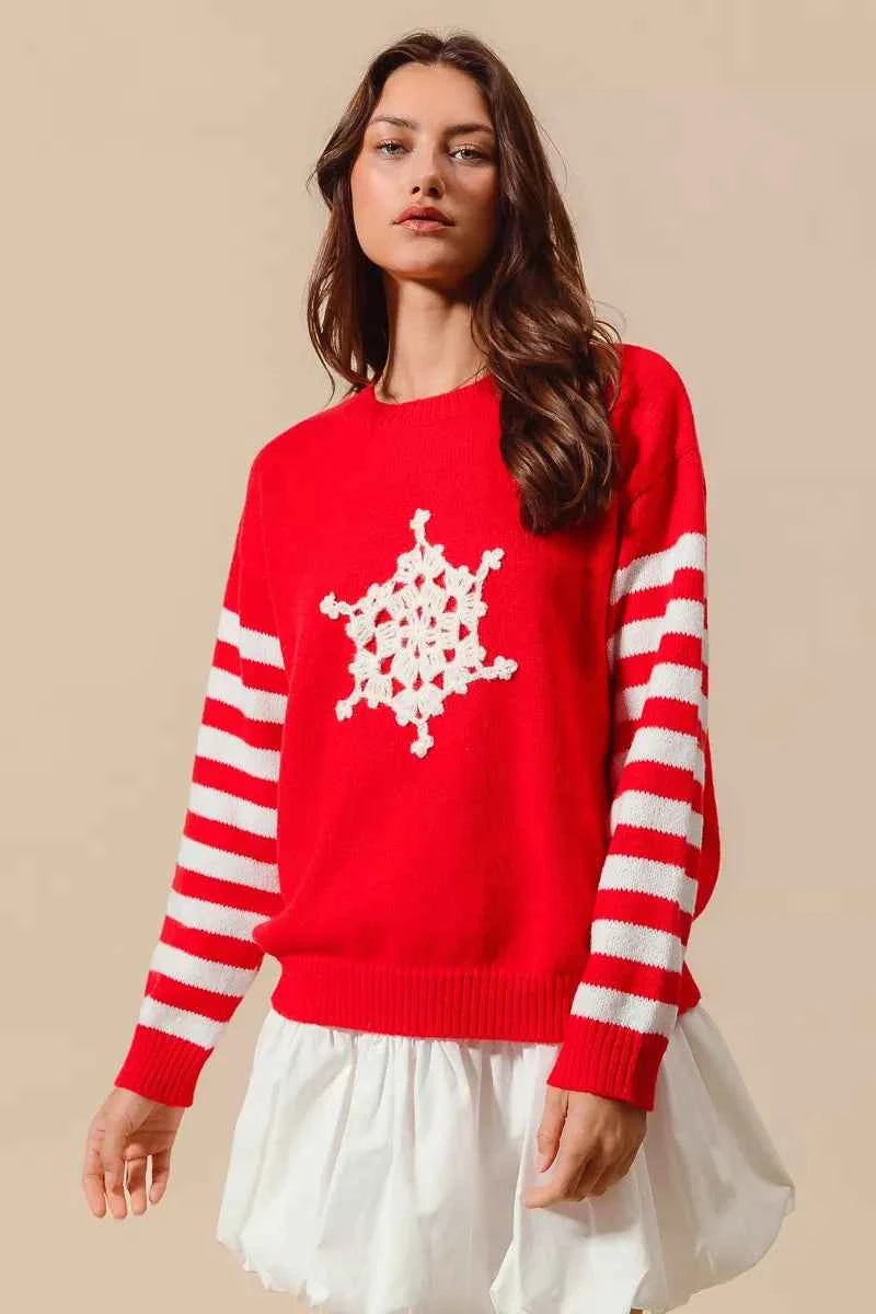 SO ME Christmas Snowflake Crochet Embellished Sweater 88dc8e5bc62a4749b10a57492a81c47d-Max-Origin